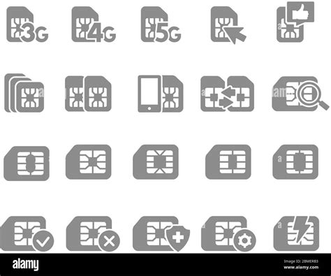 Set Of Sim Card Flat Gray Icons 3g 4g 5g Network Mobile Internet