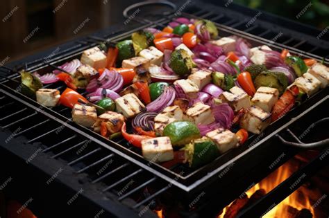 Premium Ai Image A Garden Grill With Sizzling Vegetables And Tofu