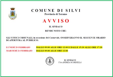 Orario Uffici Comunali In Occasione Del Carnevale Comune Di Silvi