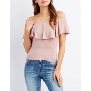 Charlotte Russe Ruffle Off The Shoulder Crop Top Pink Crop Top Crop