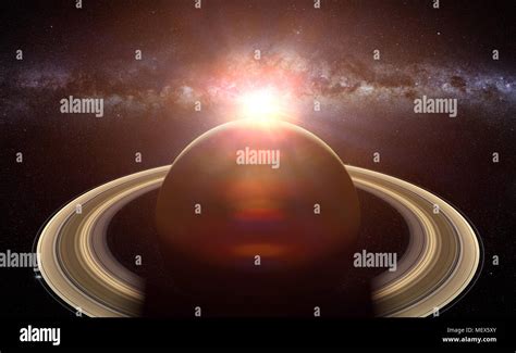 the planet Saturn with the Sun and the Milky Way galaxy Stock Photo - Alamy