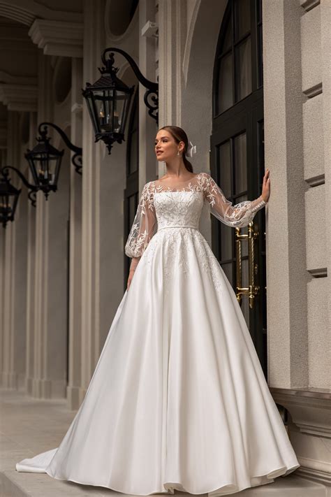 Satin Ball Gown Wedding Dresses With Sleeves