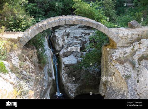 Arched Roman bridge design shape in countryside near Bugarach,Aude ...