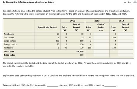 Solved 1 Calculating Inflation Using A Simple Price Index