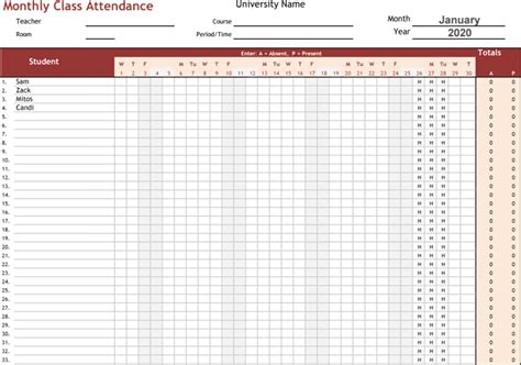 Attendance Tracker Excel Template