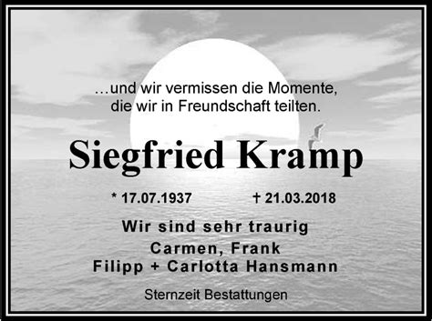 Traueranzeigen Von Siegfried Kramp Nordwest Trauer De