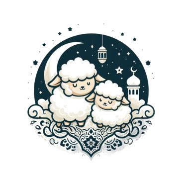 Eid Al Adha Mubarak Illustration Cute Sheep On Starry Sky Cute Sheep