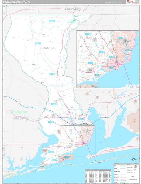 Escambia County FL Wall Map Premium Style By MarketMAPS MapSales