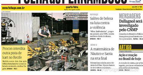 Capa Folha De Pernambuco Quarta De Agosto De