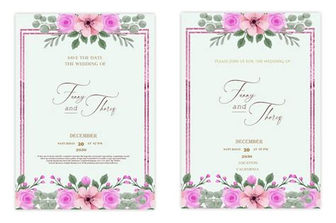 Premium Psd Double Sided Wedding Invitation Template With Flower