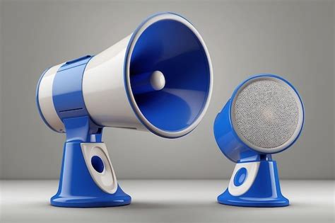 Blue And White Colored Megaphone Speaker View From Different Angles