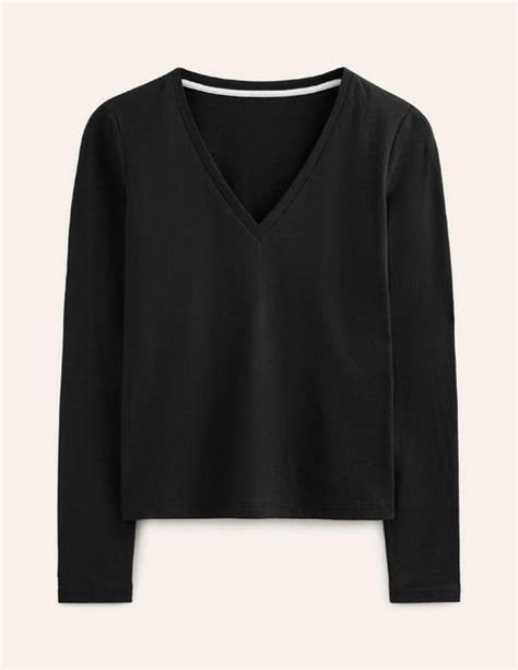 Cotton V Neck Long Sleeve Top Black Boden Us