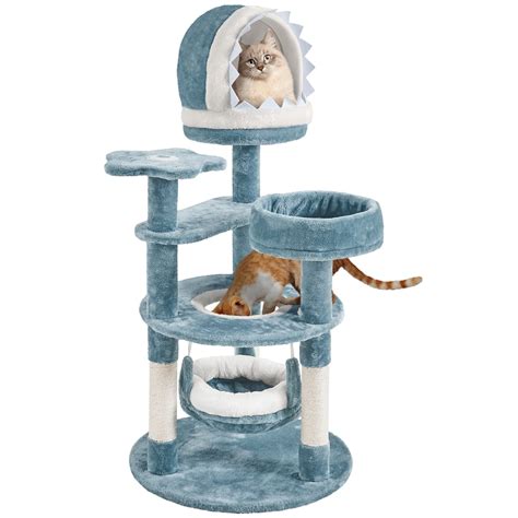 Yaheetech H Multi Level Ocean Themed Cat Tree Tower Blue Tall