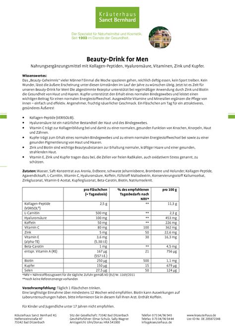 Beauty Drink for Men jetzt online kaufen Kräuterhaus Sanct Bernhard