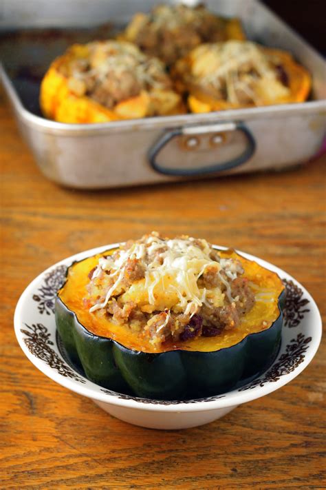 Acorn Squash Stuffed With Sausage And Cornbread Acorn Squash Squash