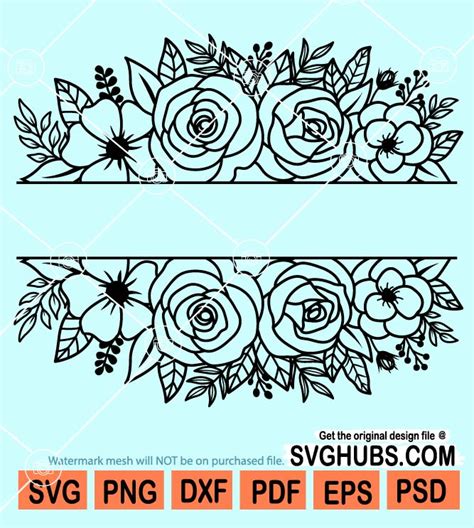 Split Floral Frame Svg