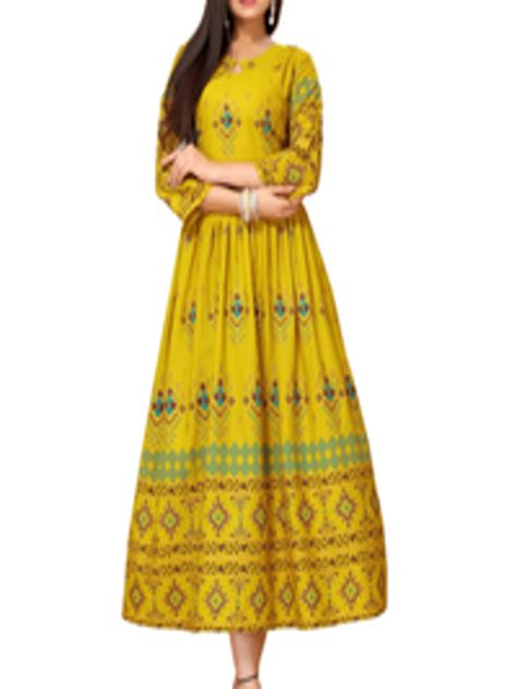 Buy Nimayaa Mustard Yellow Ethnic Motifs Ethnic Midi Dress Dresses