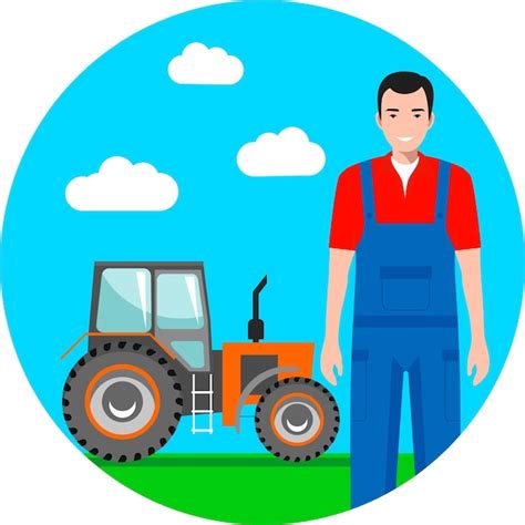 Premium Vector Standing Man Farmer In Uniform On Background With Farm