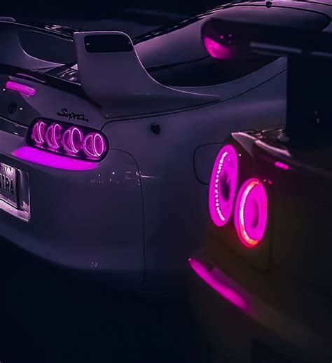 Purple Sports Car with Illuminated Lights