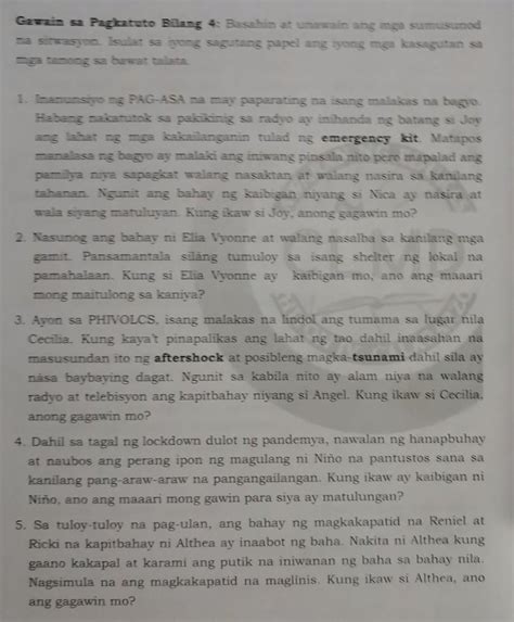 Gawain Sa Pagkatuto Bilang 4 Basahin At Unawain Ang Mga Sumusunod Na