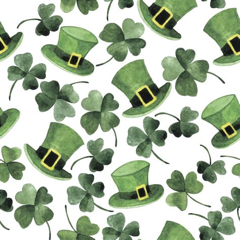 Premium Vector Watercolor Seamless Pattern On The Theme Of St Patrick With Clover Leaves And