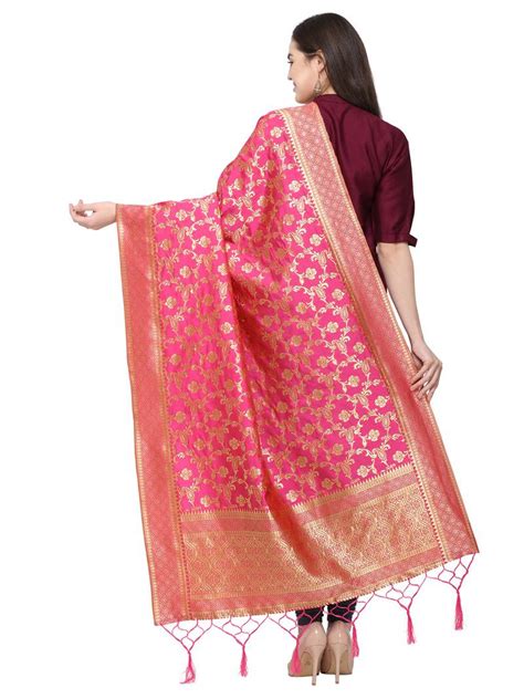 Peach Pink Poly Silk Banarasi Womens Dupatta Satrani Fashion 3126674