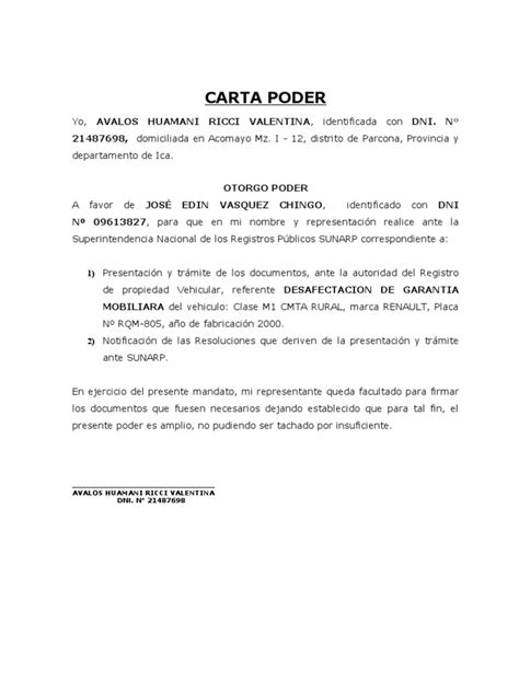 Modelo De Carta Poder