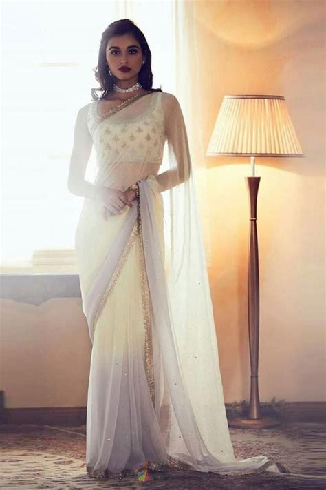 Delightful White Satin Silk Trendy Bollywood Stylish Party Wear Saree