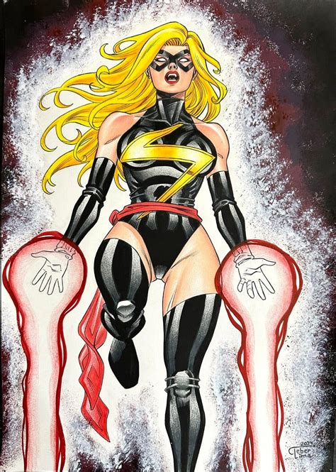 Miss Marvel Hand Colored Sexy Amazing Pinup Original Art By Cleber