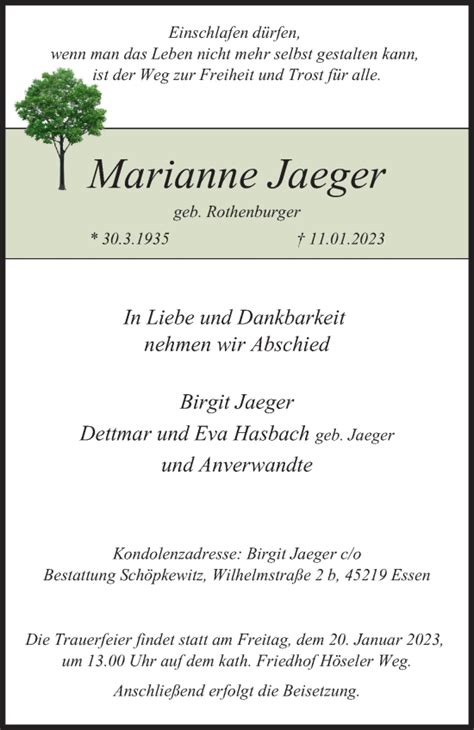 Traueranzeigen Von Marianne Jaeger Trauer In Nrw De