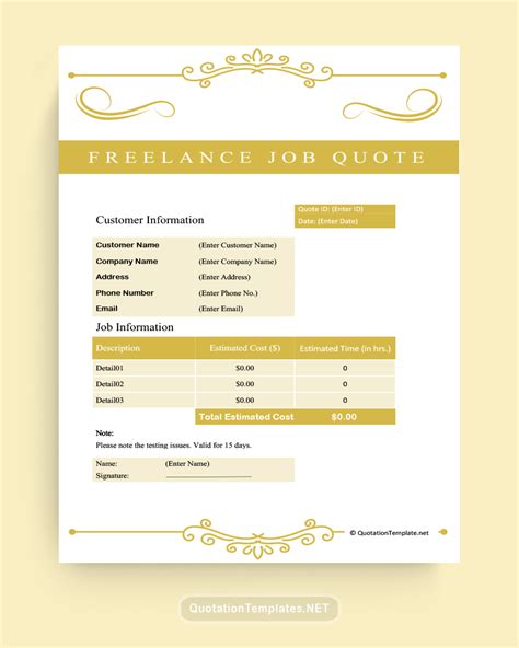 Freelance Quote Templates Free Estimate And Quote Templates