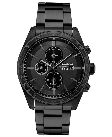 Seiko Mens Solar Chronograph Black Stainless Steel Bracelet Watch 43