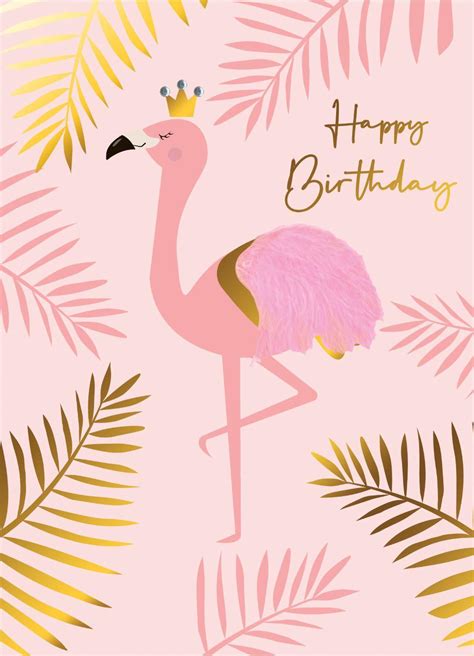 Happy Birthday Flamingos Embellished Birthday Greeting Card Cards