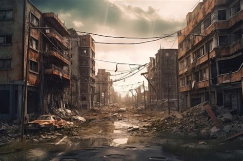 Premium Photo Ruined Destroyed City Buildings Generate Ai