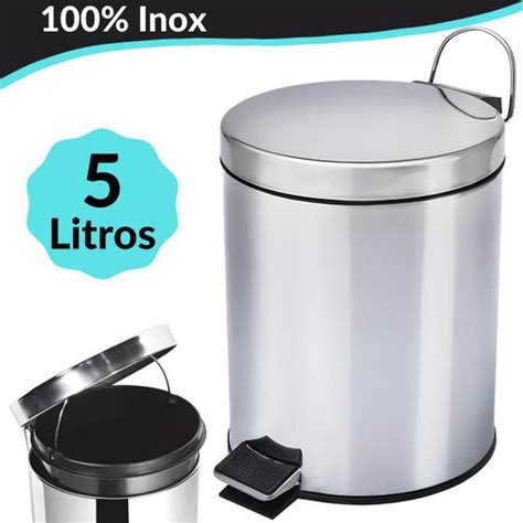 Lixeira Em Aço Inox Pedal Balde Interno Removivel 05 litros Para