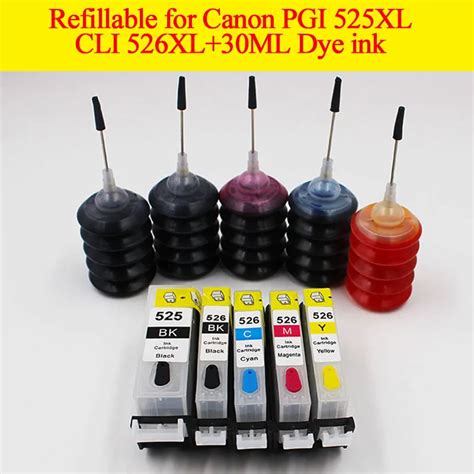 5pcs Pgi 525 Refill Empty Cartridge Pgi525 Cli526xl 30ml Pbkbkcmy Dye Ink For Canon Pixma