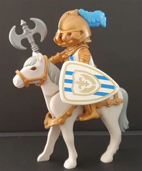 Playmobil Chevalier Du Lys Cheval Avec Carapacon Bouclier Hache