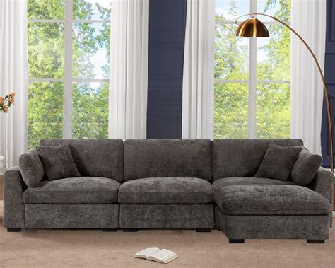 Latitude Run Modern Wide Sofa Modular Couches Reversible Ottoman