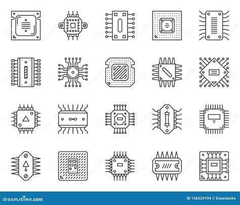 Conjunto Vetorial De Ãcones Simples De Linha Preta Do Chip Ilustração