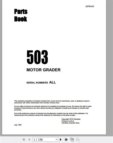 Komatsu Motor Grader H Part Book