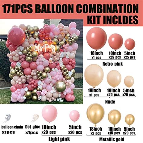 Orgnafey Retro Dusty Pink Balloons Garland Kit 171pcs Pastel Light Pink