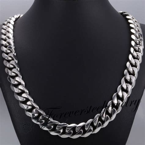 15mm 316l Stainless Steel Heavy Link Silver Curb Cuban Chain Men Necklace 8 36 Mens Chain