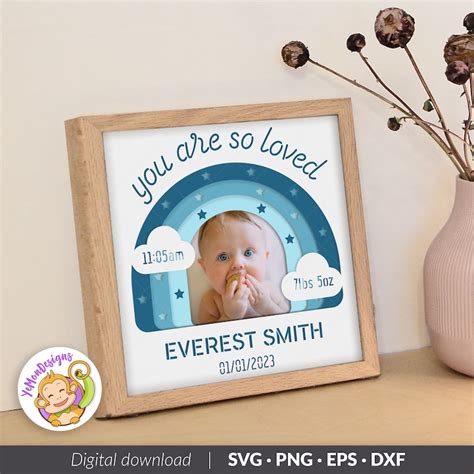 Customizable 3D Rainbow Baby Stats Shadow Box SVG Baby Birth Etsy