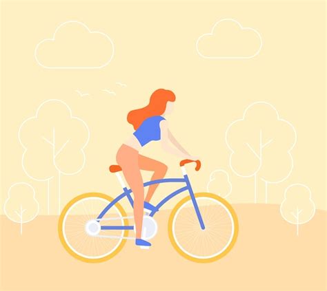 Premium Vector Girl Riding Bicycle In Park Vector