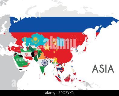 Colorful Asia Political Map With Clearly Labeled Separated Layers