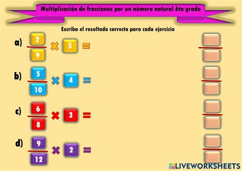 Multiplicación De Fracciones Por Un Número Natural 6to Worksheet Multiplicación De Fracciones