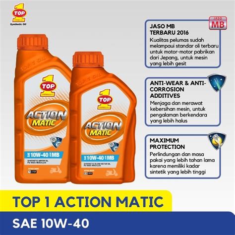 Jual OLI MATIC TOP 1 ACTION MATIC SERIES 10W40 800 ML Shopee Indonesia