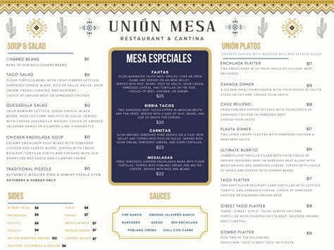 Explore The Authentic Mexican Cuisine Menu Of Union Mesa Restaurant.