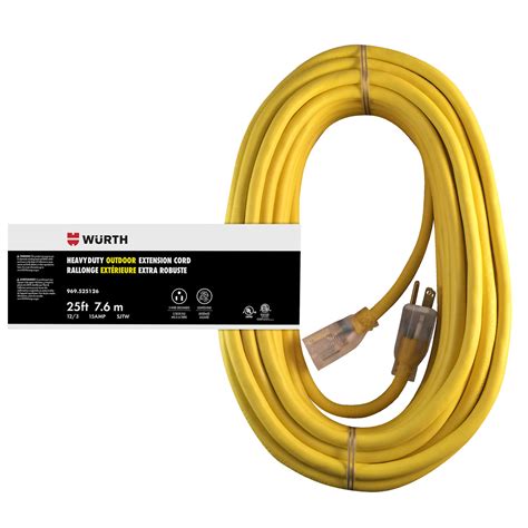 12/3 SJTW Yellow Outdoor Extension Cord Lighted End 25' 969.525126