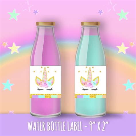 Rainbow Unicorn Water Bottle Labels Magical Unicorn Water Etsy